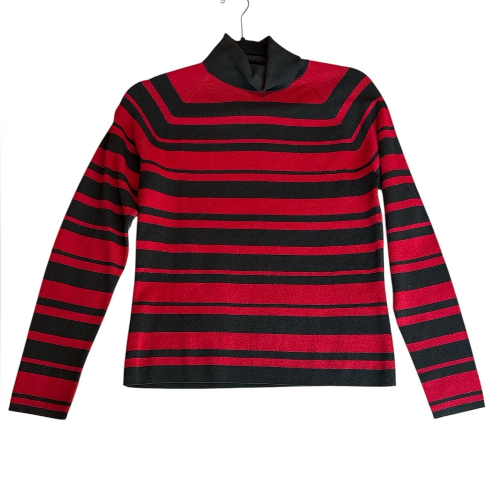 Ann Taylor Red and Black Striped Long Sleeve Top